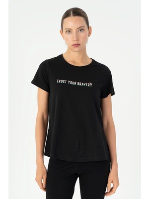 Maraton Regular Kadın Bisiklet Yaka  Siyah- T-Shirt