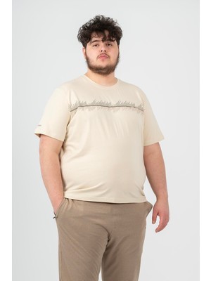 Maraton Büyük Beden Erkek Bisiklet Yaka  Kil Rengi T-Shirt