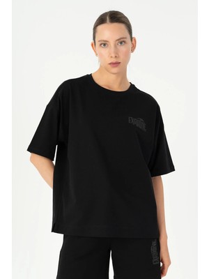 Maraton Comfort Kadın Bisiklet Yaka  Siyah- T-Shirt