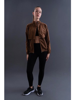 Maraton Comfort Kadın Dik Yaka  Taba Ceket