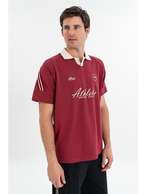 Maraton Relax Erkek Apaç Yaka  Bordo T-Shirt