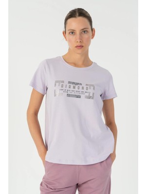 Maraton Regular Kadın Bisiklet Yaka  Mor- T-shirt