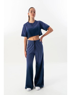 Maraton Comfort Kadın Bisiklet Yaka  Mor Crop Top