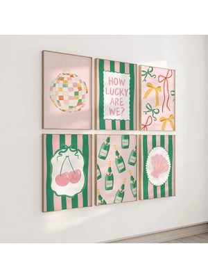 Ninastore Trendi Baskılar Estetik Galeri Duvar Seti / Pembe Yeşil Kız Çocuk Baskıları / 6'lı Şık Poster Seti /