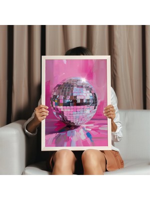 Ninastore Pembe Disko Topu Baskısı: Kız Çocuk Odası Duvar Sanatı (Dijital Indirme)