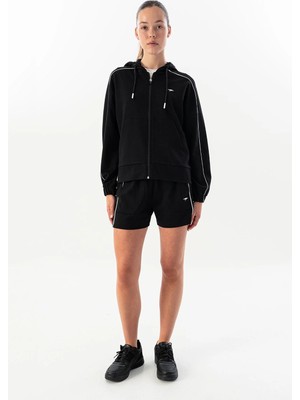 Maraton Comfort Kadın Kapüşonlu  Siyah-Beyaz Tracktop