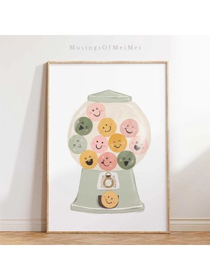 Ninastore Çocuk Odası Dekorasyonu Için Neşeli Gülen Yüzlü Sakız Makinesi Baskısı / Pozitif Çocuk Odası Duvar S