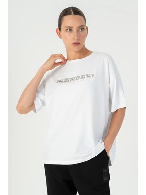 Maraton Comfort Kadın Bisiklet Yaka  Beyaz T-shirt
