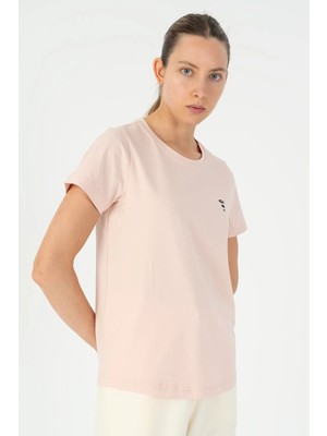 Maraton Regular Kadın Bisiklet Yaka  Pudra T-Shirt