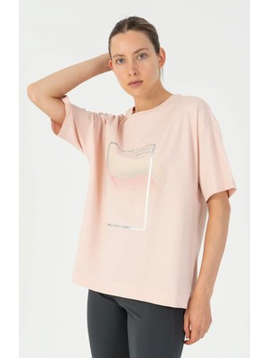 Maraton Comfort Kadın Bisiklet Yaka  Pudra T-Shirt