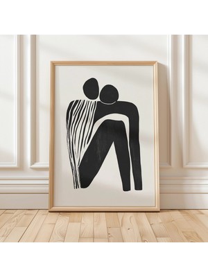 Ninastore Soyut Kucaklaşma Sanat Baskısı: Minimalist Siyah Beyaz Çift (Dijital Indirme)