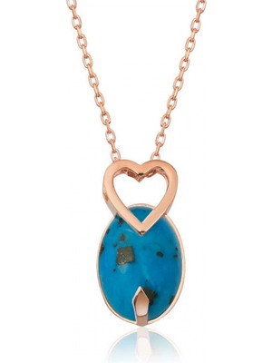 Marsilyan ​925 Ayar Gümüş Turkuaz Taşlı Kalp Kadın Gümüş Kolye T4758 (72)