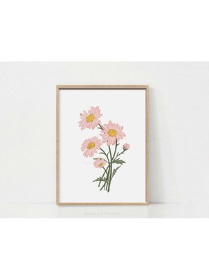 Ninastore Ilkbahar Ev Dekorasyonu Için Yumuşak Pembe Papatya Baskısı / Minimalist Çiçekli Duvar Sanatı / Kır E