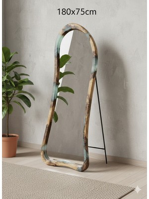 Gökçesan Mobilya Ahşap & Epoksili Çerçeveli Ayna 180X75 Metal Ayaklı Boy Aynası
