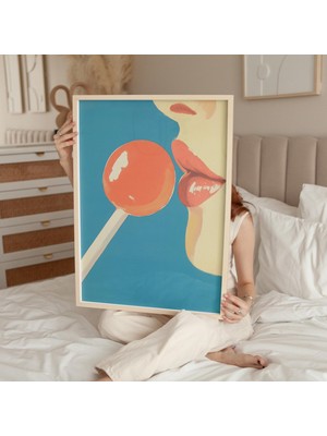 Ninastore Pop Art Dudak Lolipop Baskısı: Retro Renkli Duvar Sanatı (Dijital Indirme)