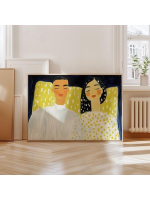 Ninastore Soyut Çift Sanat Baskısı: Modern Aşk / Sarı ve Lacivert Dekor (Dijital Indirme)