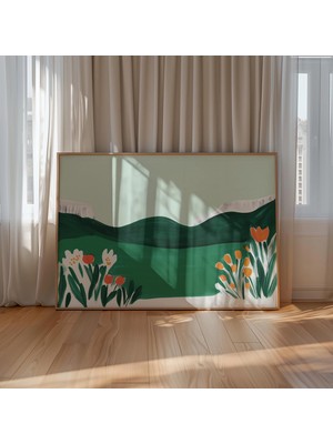Ninastore Ilkbahar Çayırı Baskısı: Minimalist Çiçekli Dağ Manzarası (Dijital Indirme)
