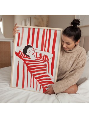 Ninastore Kırmızı Çizgili Kadın Sanat Baskısı: Modern Figüratif Duvar Dekoru (Dijital Indirme)