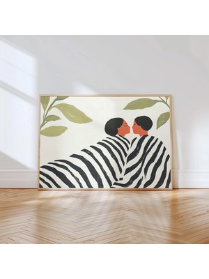 Ninastore Soyut Çift Sanat Baskısı: Siyah Beyaz Çizgiler/ Botanik Dekor (Dijital Indirme)