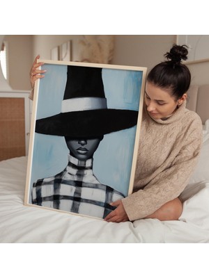 Ninastore Minimalist Kadın Portre Sanatı: Siyah Beyaz Kareli Baskı (Dijital Indirme)
