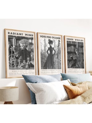 Ninastore Marie Curie Feminist Sanat Baskısı: Siyah Beyaz Fotoğraf (3'lü Set) (Dijital Indirme)