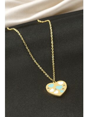 Renklime Kalp Mineli Çelik Kolye