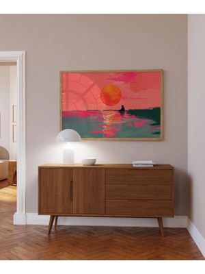Ninastore Turuncu Gün Batımı Sanat Baskısı / Retro Kitsch Maksimalist Dekor