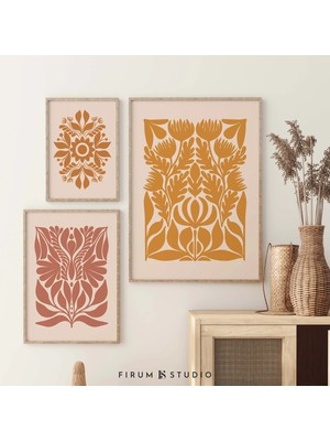 Ninastore Boho Botanik 3'lü Duvar Sanatı Seti/ Indirilebilir Baskılar/ Sıcak Estetik/ Soyut Çiçek Sanatı/ Boho