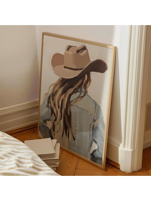 Ninastore Kovboy Kız Portresi Sanat Baskısı / Batı Tarzı Rustik Çiftlik Evi Dekorasyonu Bej Estetik Nötr Tablo