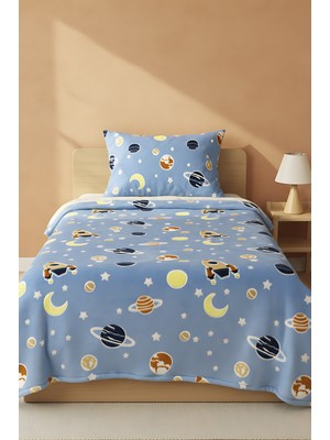 Uzay Desenli Peluş Çocuk Battaniyesi