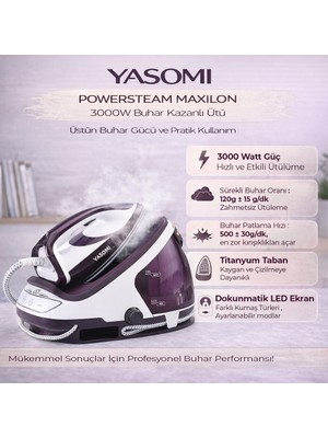 Yasomi Powersteam 3000w Titanyum Taban Dokunmatik Ekran Buhar Kazanlı Ütü
