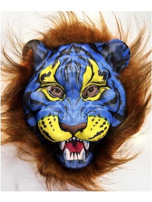 DS LLC Ieg™ Kahverengi Yeleli Saçlı Mavi Yüzlü Kurt Kaplan Maskesi Mega Peluş 38 No DSLLCRS-ETIEG34