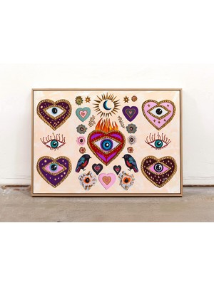 Ninastore Nazar Boncuğu Kalp Duvar Sanatı: Mistik Halk Manevi Baskı/ Boho Eklektik Maksimalist Poster