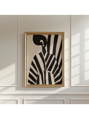 Ninastore Yüzyıl Ortası Modern Kadın Sanat Baskısı: Siyah Beyaz Çizgiler (Dijital Indirme)