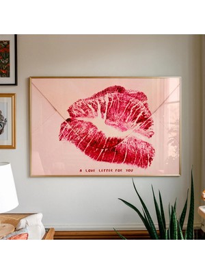 Ninastore Aşk Mektubu Öpücüğü Baskısı/ Kırmızı Kitsch Duvar Sanatı (Dijital Baskı)