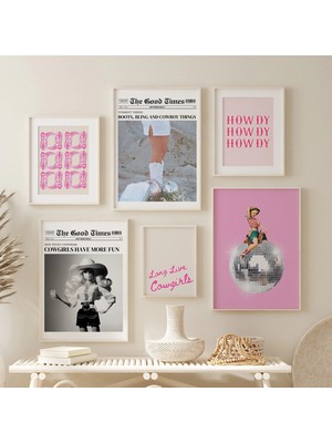 Ninastore Kovboy Kız Batı Tarzı Galeri Duvar Baskı Seti (6 Parça) / Trend Disko Kovboy Kız Rodeo Dijital Baskı