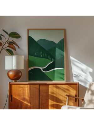 Ninastore Minimalist Yeşil Dağ Manzarası Baskısı: Modern Doğa Sanatı (Dijital Indirme)