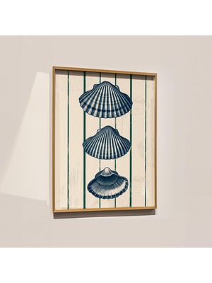 Ninastore Vintage Deniz Kabuğu Baskısı: Yeşil Çizgili Denizcilik Temalı Kıyı Sanatı