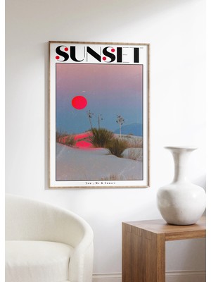 Ninastore Retro Gün Batımı Baskısı: 70'ler Tarzı Kırmızı Duvar Sanatı