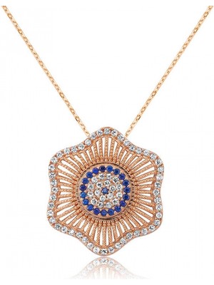 Marsilyan 925 Ayar Gümüş Nazarlı Çiçek Kadın Gümüş Kolye PT1630003 (72)