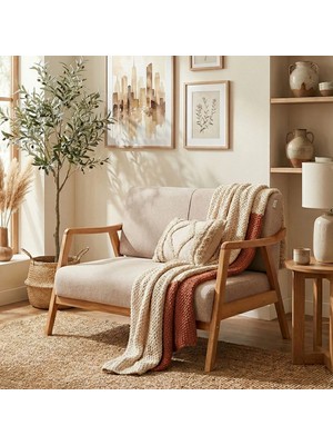 Favela Bohem Ikili Berjer Natürel Ahşap, Sütlü Kahve