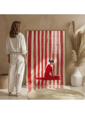 Ninastore Minimalist Meditasyon Sanat Baskısı: Kırmızı Çizgili Figür (Dijital Indirme)