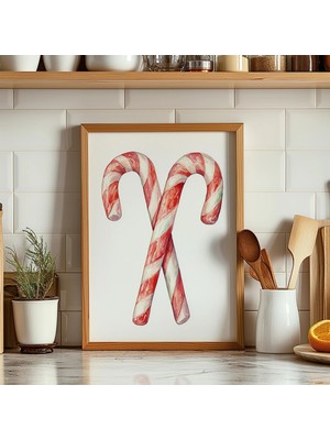 Ninastore Suluboya Şeker Kamışı Noel Baskısı: Şenlikli Mutfak Dekorasyonu (Dijital Indirme)