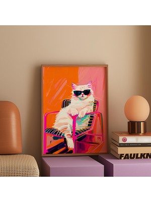 Ninastore Eğlenceli Kedi Sanat Baskısı: Güneş Gözlüklü Tüylü Kedi (Dijital Indirme)