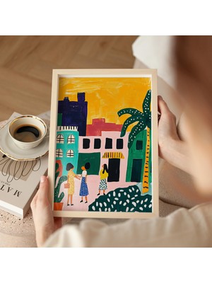 Ninastore Canlı Meksika Sokak Manzarası Sanat Baskısı: Tropikal Palmiye / Soyut Kadın (Dijital Indirme)