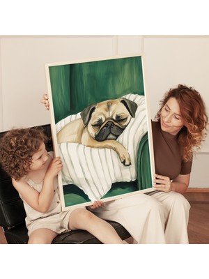 Ninastore Uyuyan Pug Suluboya Resim Baskısı: Sevimli Köpek Portresi (Dijital Indirme)