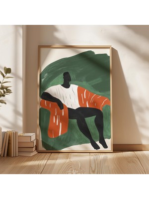 Ninastore Soyut Adam Sanat Baskısı: Yeşil ve Turuncu Minimalist Dekor (Dijital Indirme)