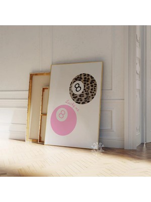Ninastore 8 Top Şanslı Baskı/ Pembe Leopar Sekiz Top Retro Bilardo Posteri/ Trendi Eğlenceli Kız Çocuk Baskısı