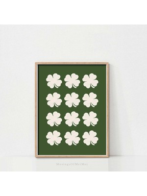 Ninastore Dört Yapraklı Yonca Duvar Sanatı / Aziz Patrick Günü Baskısı / Şanslı Yonca Desenli Baskı / Minimali