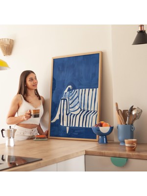 Ninastore Mavi ve Beyaz Soyut Kadın Kanepede Baskısı (Dijital Indirme)